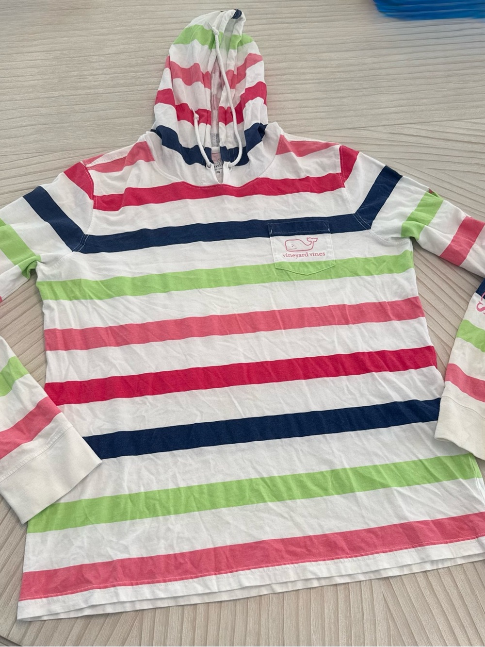 Vineyard Vines Women's Hooded Long Sleeve Striped Tee - White, Navy, Pink, Lime
